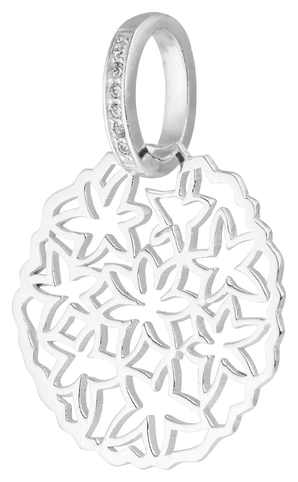 Damen-Anhänger Blume Blüten Seestern Scheibe rund Design mit Zirkonia 20mm aus Sterling Silber 925