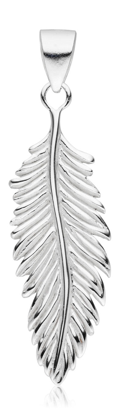 Damen-Halskette Anhänger Feder groß matt glanz 35 X 13 mm mit Kette 45cm aus Sterling Silber 925