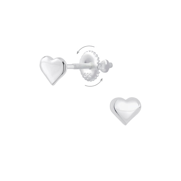 Kinder-Ohrstecker Herz 4mm glanz flach mit Verschluss zum drehen aus Sterling Silber 925