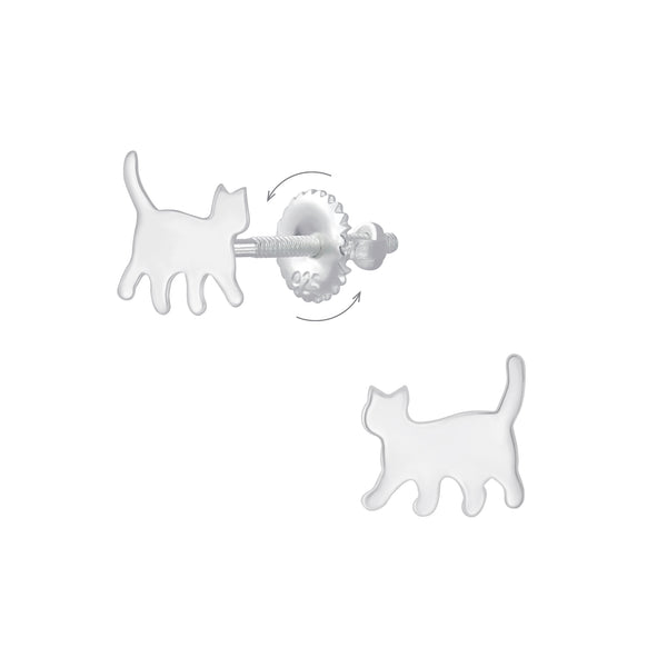 Mädchen-Ohrstecker Katze Kätzchen Mietze glanz mit Verschluss zum drehen aus Sterling Silber 925