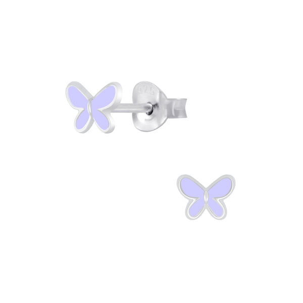 Mädchen-Ohrstecker Schmetterling lila 6mm und Halskette Kette 36cm plus 5cm Verlängerung mit Anhänger Falter Insekt 6mm Violett Sterling Silber 925