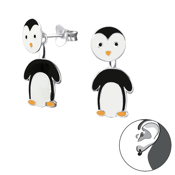 Kinder-Ohrstecker Pinguin in schwarz weiß aus Sterling Silber 925