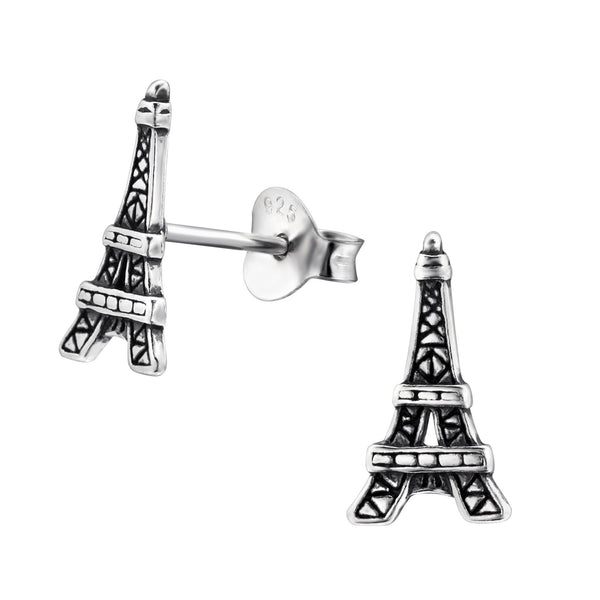 Damen-Ohrstecker Eiffelturm oxidiert Sterling Silber 925
