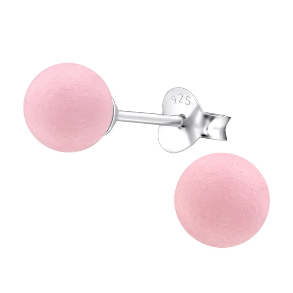 Damen-Ohrstecker Kugel Ball 6mm in rosa gebürstet Sterling Silber 925