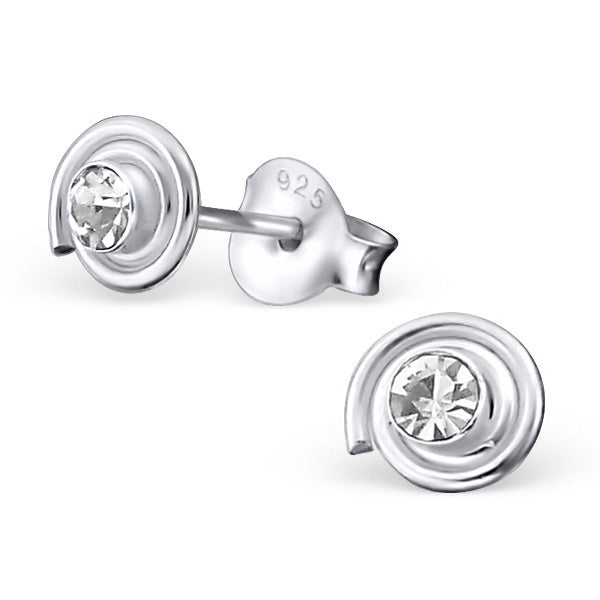 Damen-Ohrstecker Spirale mit Glitzer weiß Sterling Silber 925
