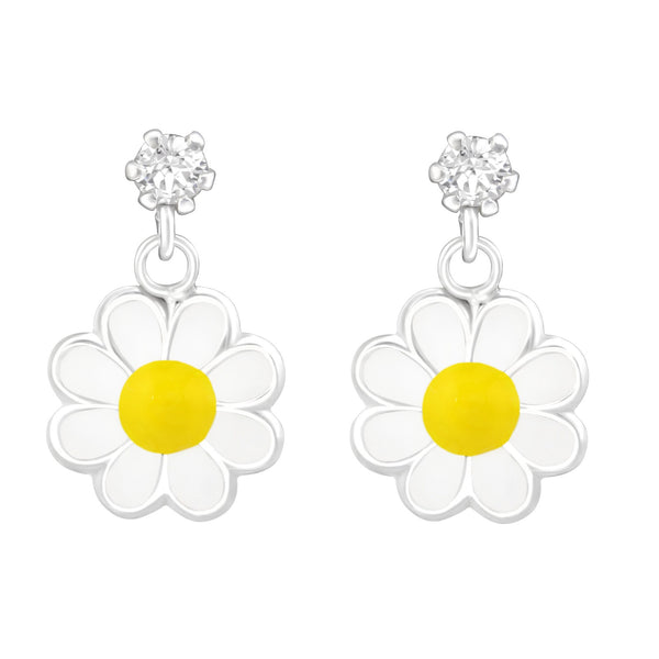 Kinder-Ohrstecker Gänseblume Blume 12mm Weiß, Gelb Glitzer Sterling Silber 925