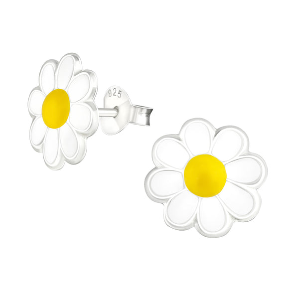 Kinder-Ohrstecker Gänseblume Blume Blüte weiß gelb süß 10mm aus Sterling Silber 925