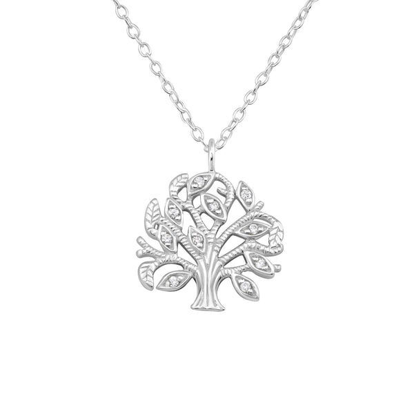 Damen-Anhänger Baum des Lebens mit Zirkonia weiß und Kette 45cm Sterling Silber 925