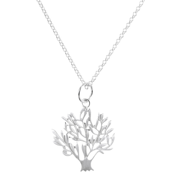 Damen Halskette Anhänger Baum des Lebens matt 18 mm mit Kette 70 cm Sterling Silber 925