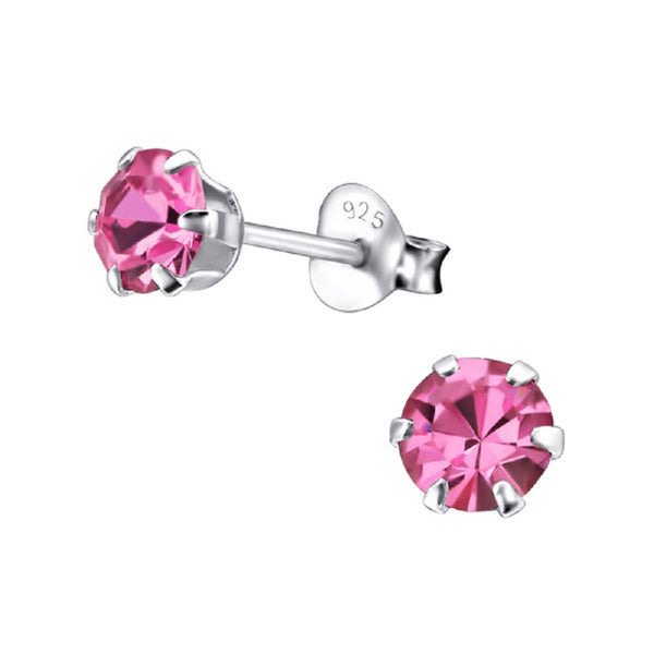 Damen-Ohrstecker rund Glitzer rosa Sterling Silber 925