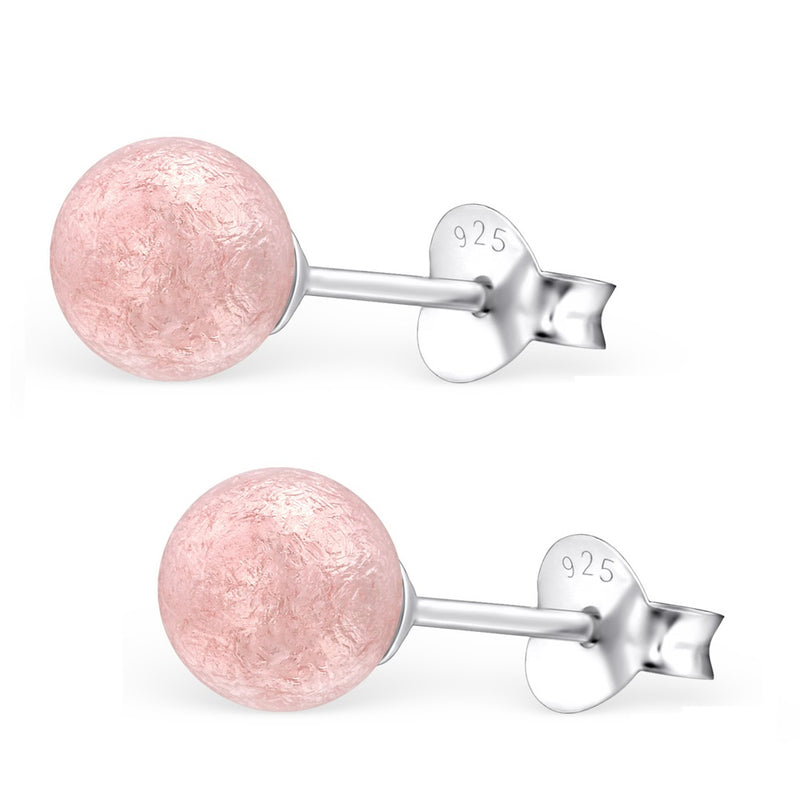 Damen-Ohrstecker Damenschmuck Kugel Ball 6mm in hell rosa gebürstet Sterling Silber 925